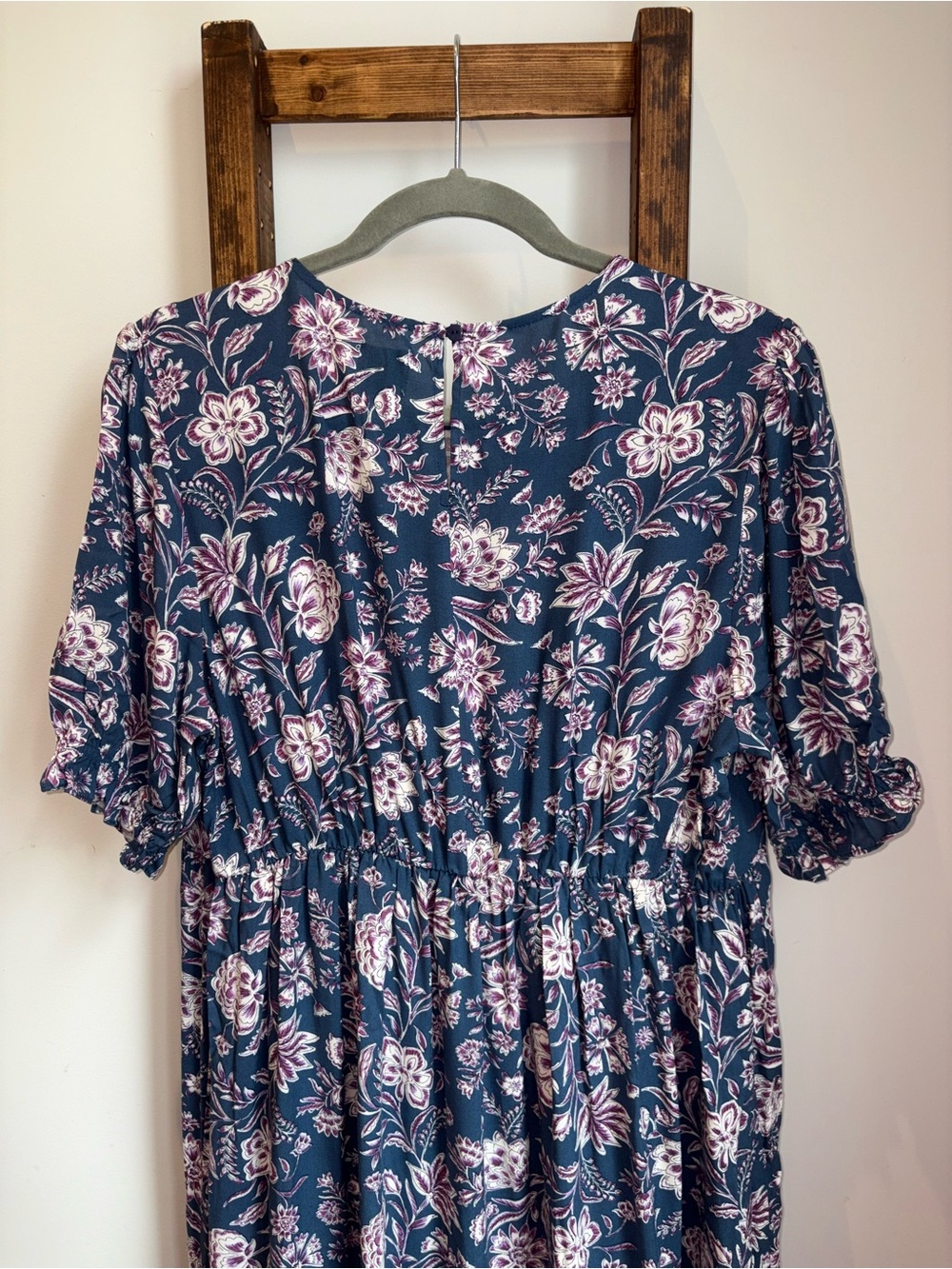 GAP Maternity Floral Tiered Midi Dress Size Large Blue Purple Viscose Prairie - Picture 9 of 10